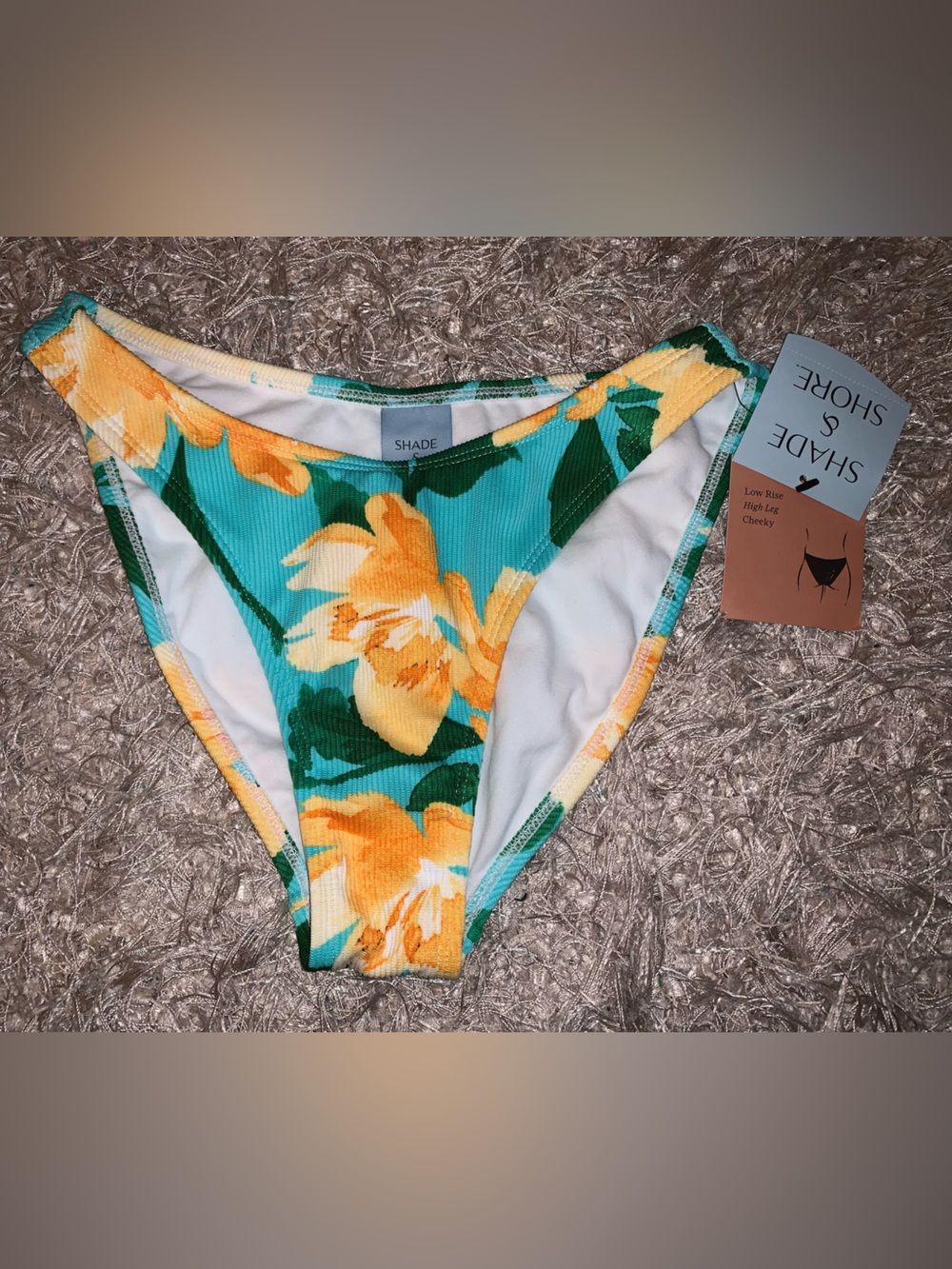 Shade & Shore Turquoise Floral ribbed Bikini Bottoms size S NWT